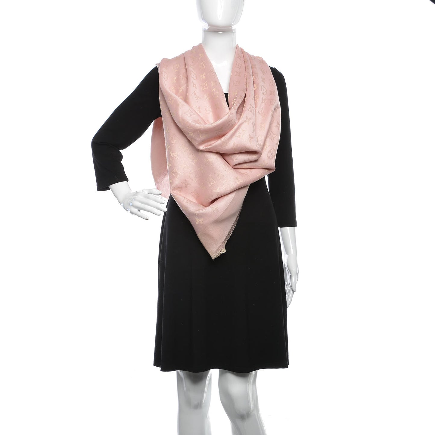 Silk Wool Monogram Shine Shawl Rose