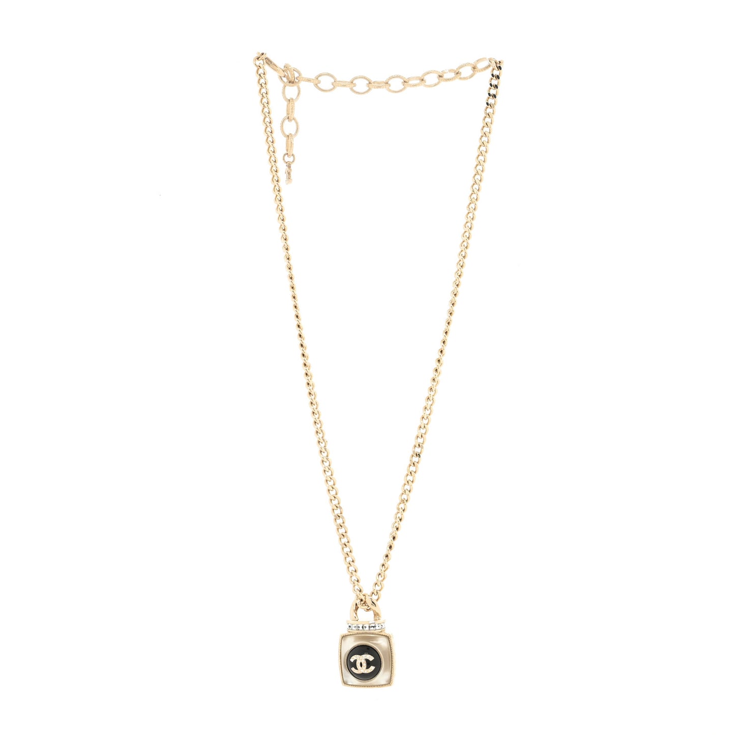 Crystal Resin CC Perfume Bottle Necklace Gold