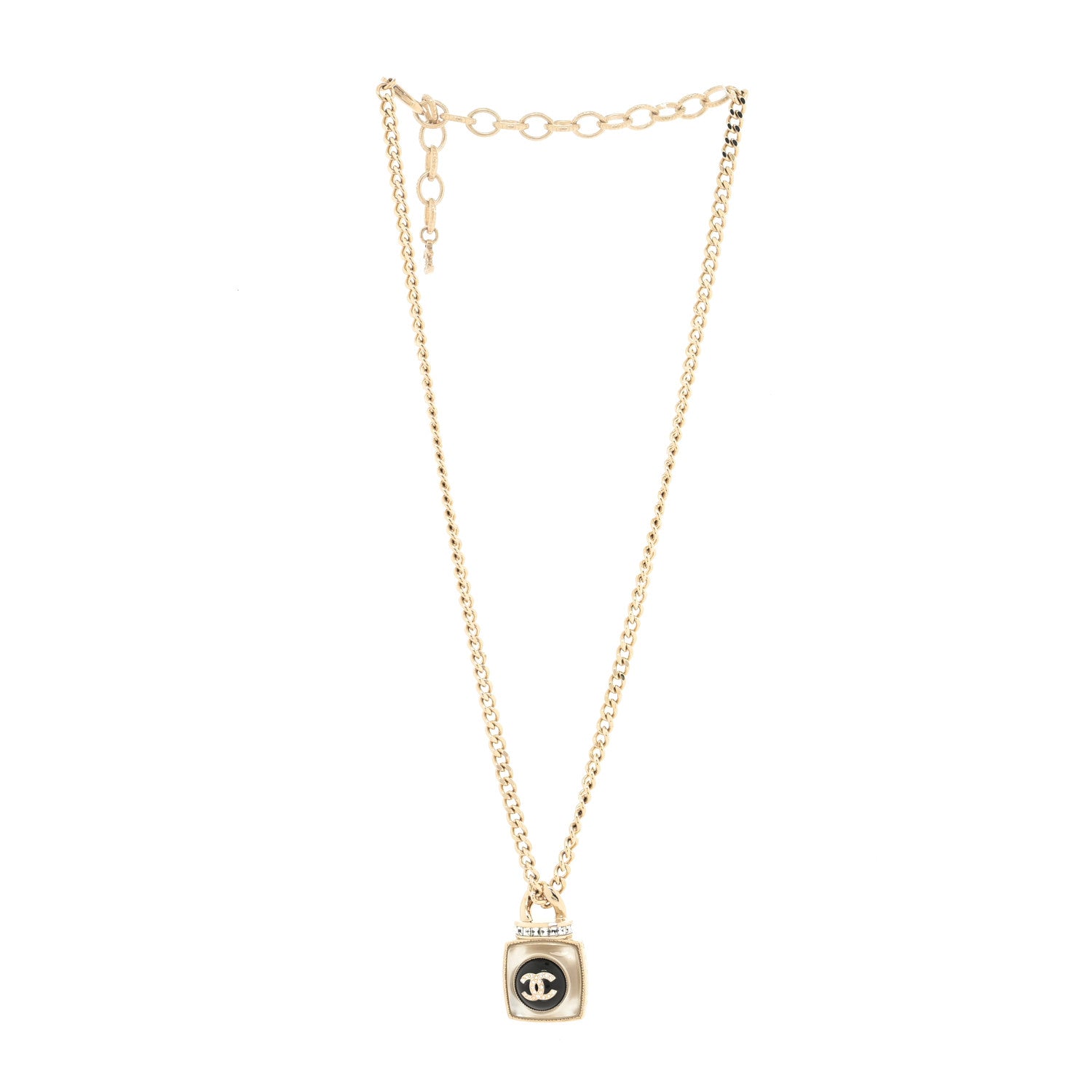 Chanel Crystal Resin CC Perfume Bottle Necklace Gold 2 of 3