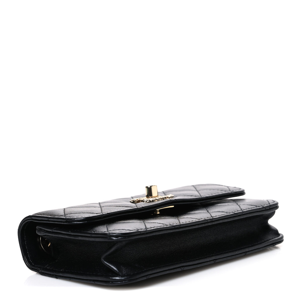 Lambskin Crystal Quilted Trendy CC Flap Phone Holder With Chain Black