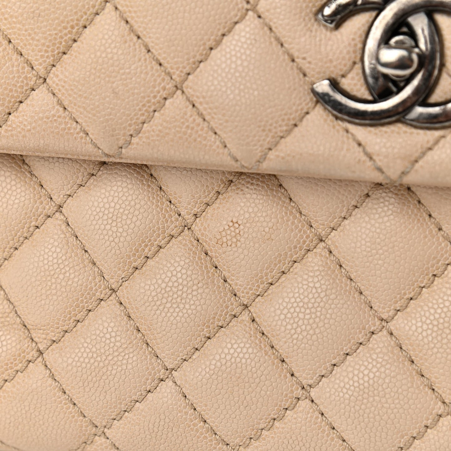 Caviar Quilted Medium Coco Handle Flap Light Beige