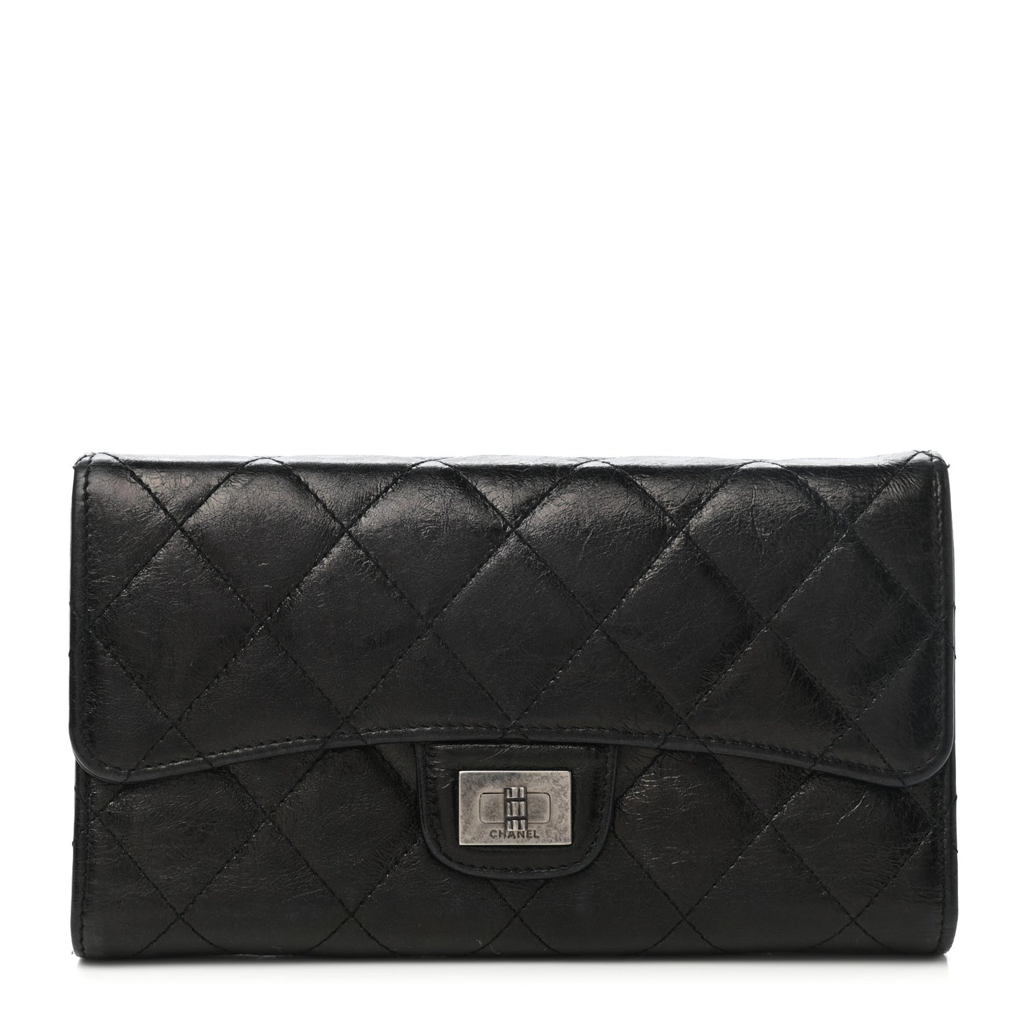 Glazed Calfskin Quilted Reissue Long Flap Wallet Black