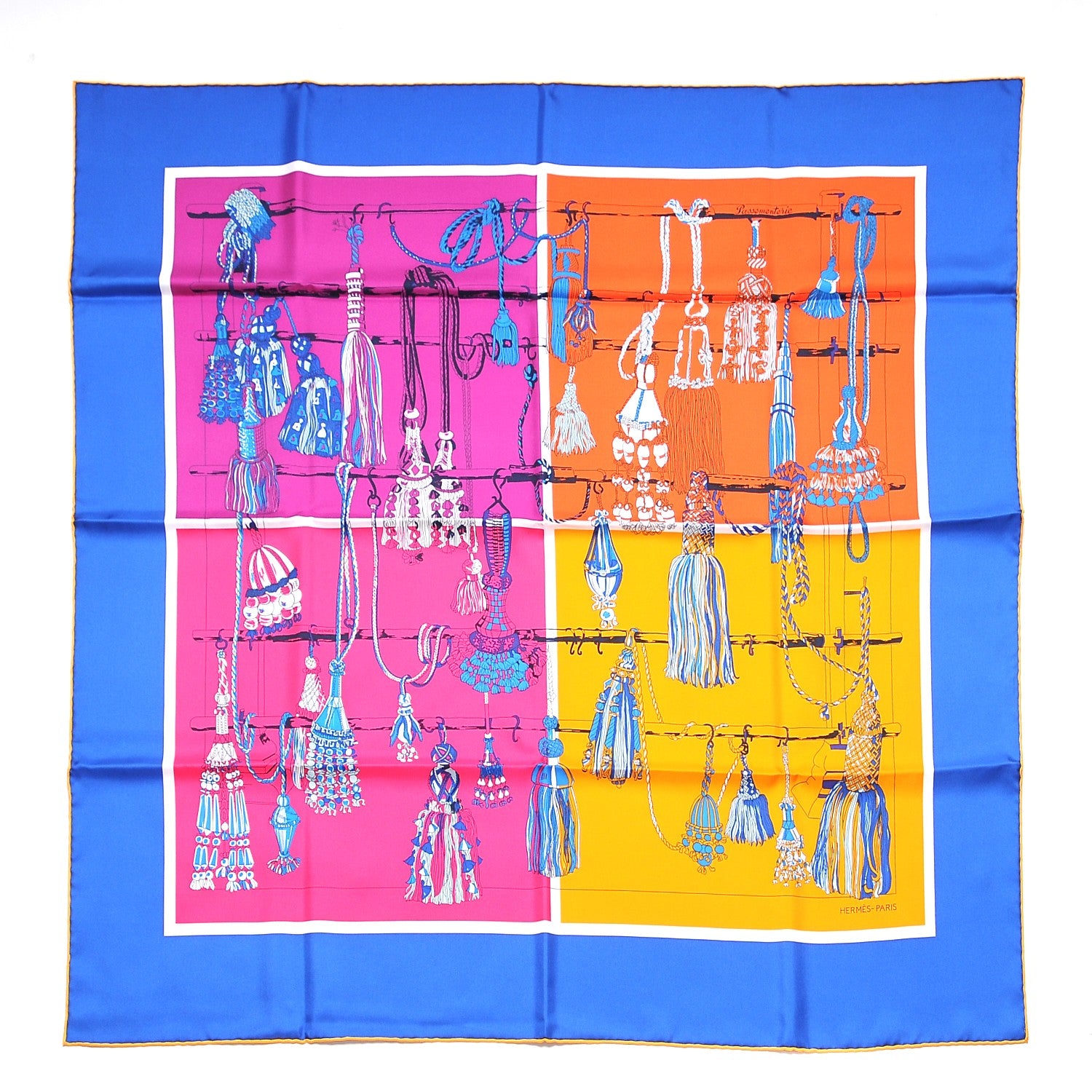 Hermes Silk Passementerie Quadri Scarf 90 Bleu Dur Rose Vif Orange 1 of 7