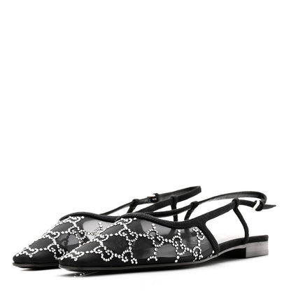 Gucci Tela Retino Kid Scamosciato Crystal GG Monogram Square G Slingback Flat 38 Black 3 of 8