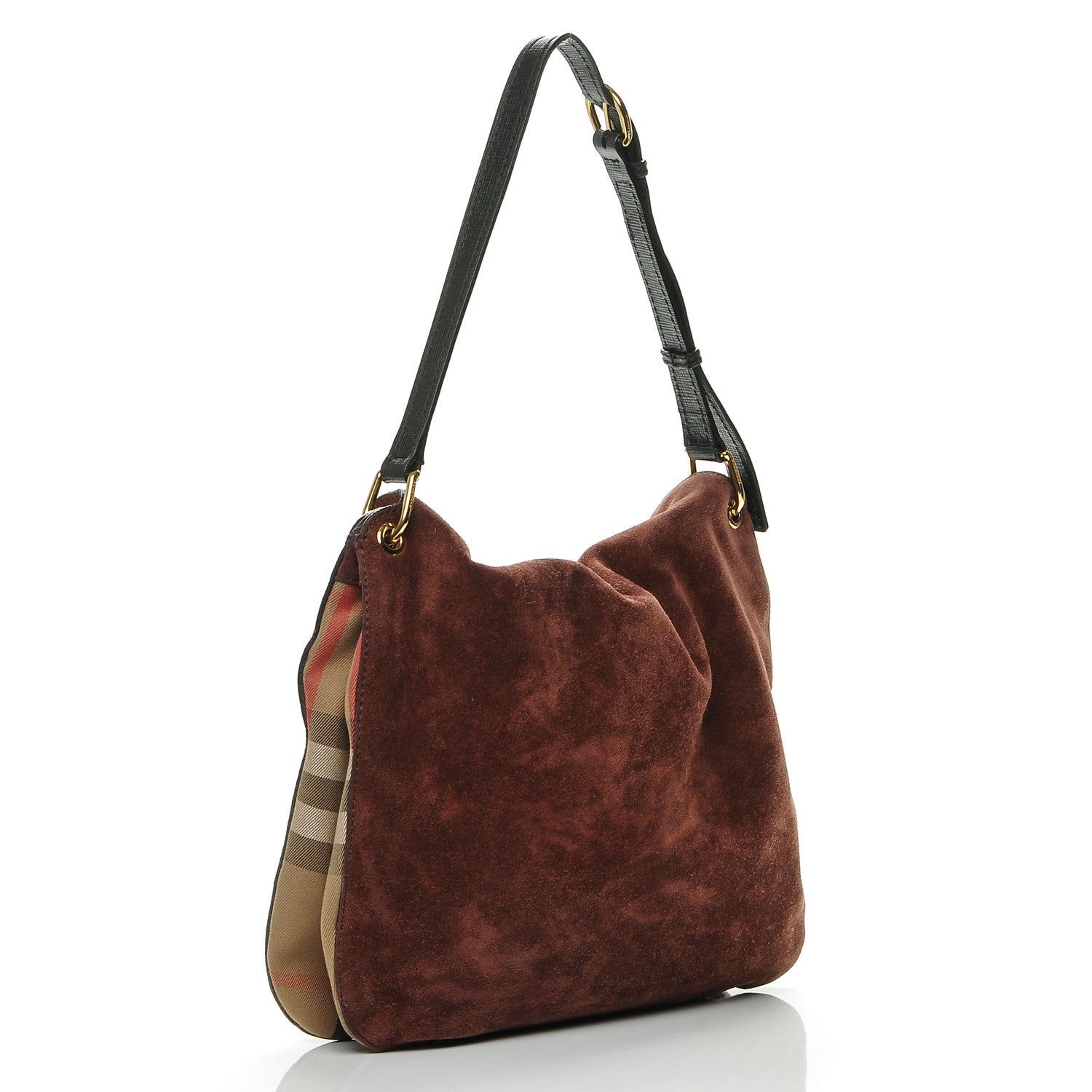 Burberry Suede House Check Cornwall Hobo Mahogany Red 3 of 7