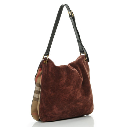 Burberry Suede House Check Cornwall Hobo Mahogany Red 3 of 7
