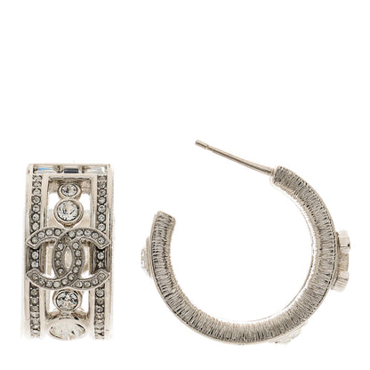 Chanel Metal Crystal CC Hoop Earrings Silver 1 of 5
