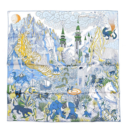 Hermes Silk Cosmographia Universalis Scarf 90 White Bleu Vert 1 of 6