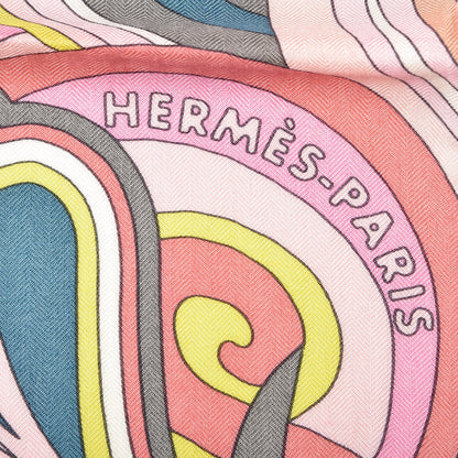 Hermes Cashmere Silk Faubourg Rainbow Shawl 140 Rose Jaune Vif Etoupe 6 of 6