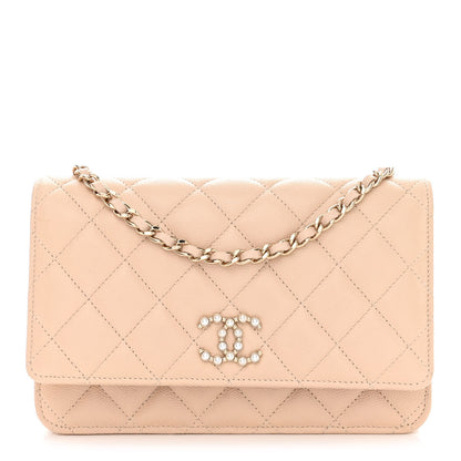 Chanel Caviar Quilted Coco Candy Wallet On Chain WOC Beige 1 of 13