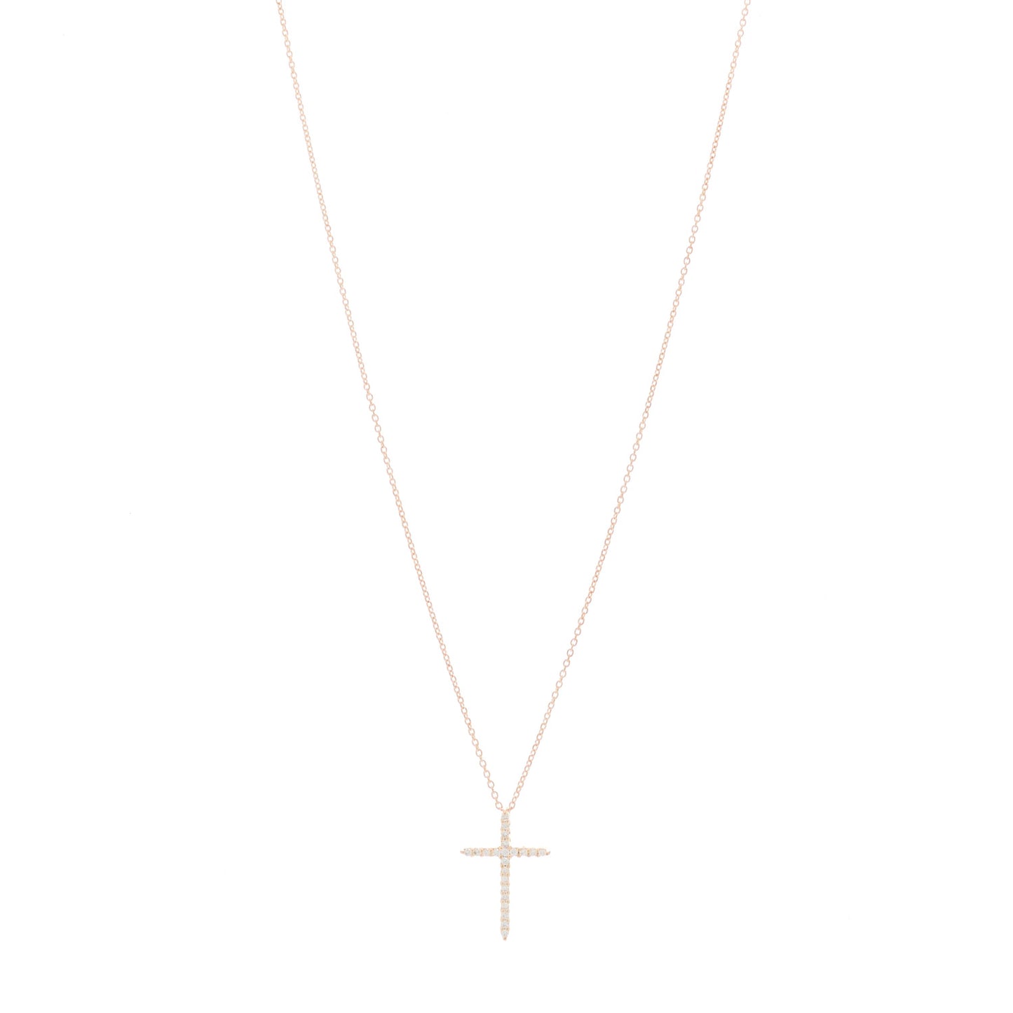 18K Rose Gold Diamond Cross Pendant Necklace
