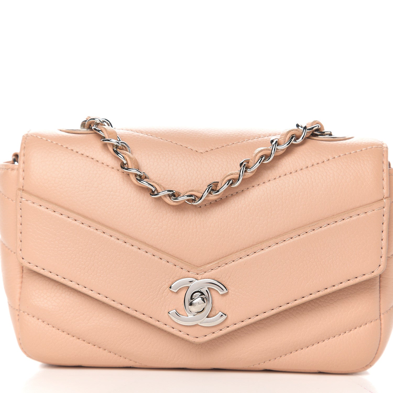 Chanel Caviar Chevron Quilted Small Single Flap Light Pink 9 of 9