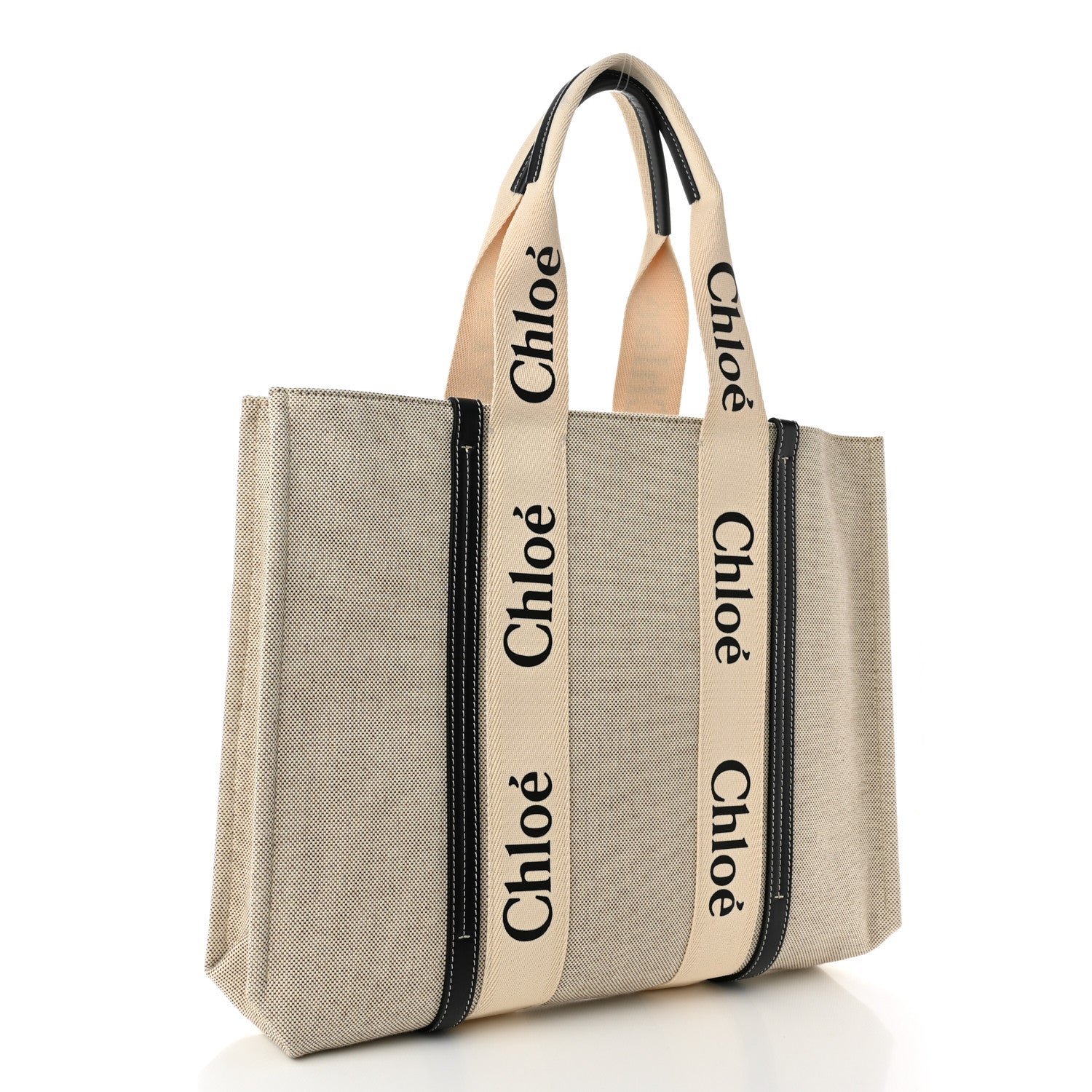 Chloe Cotton Calfskin Large Woody Ribbon Tote White Blue 3 of 10