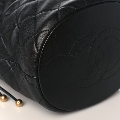 Chanel Shiny Lambskin Quilted Chain Is More Drawstring Bag Black 8 of 9