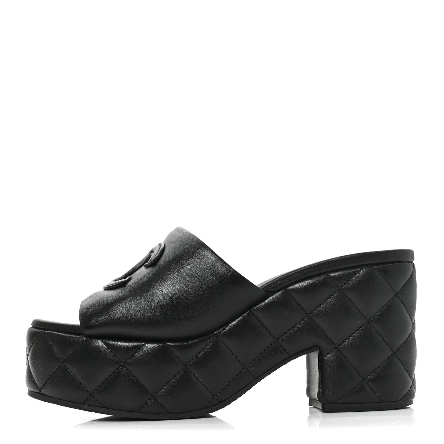 Lambskin Quilted CC Platform Mules 38 Black