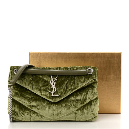 Saint Laurent Crushed Velvet Quilted Small Loulou Puffer Monogram Chain Satchel Green 11 of 11