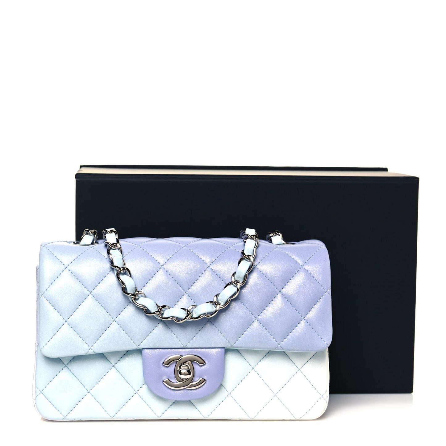 Perforated Lambskin Quilted Mini Rectangular Flap Light Blue Light Purple White