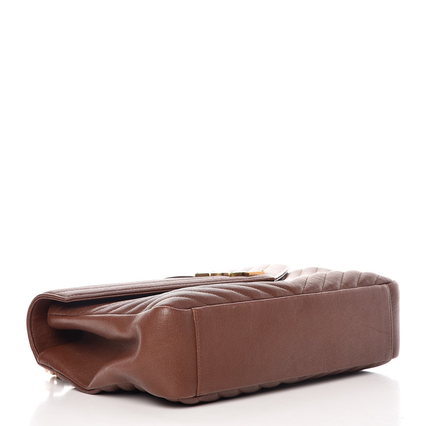 Sheepskin Matelasse Chevron Monogram Large College Satchel Cognac