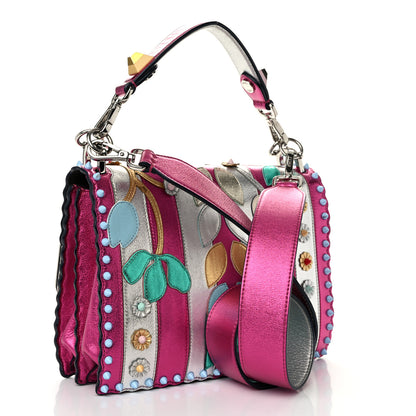 Fendi Metallic Calfskin Wonder Monster Kan I Shoulder Bag Pink Silver 3 of 14