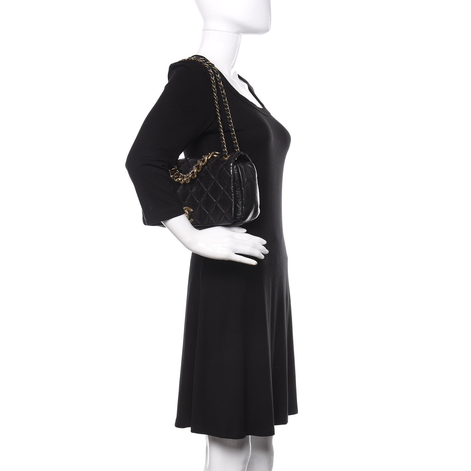 Chanel Aged Calfskin Quilted Medium Pondichery Flap Black 2 of 12