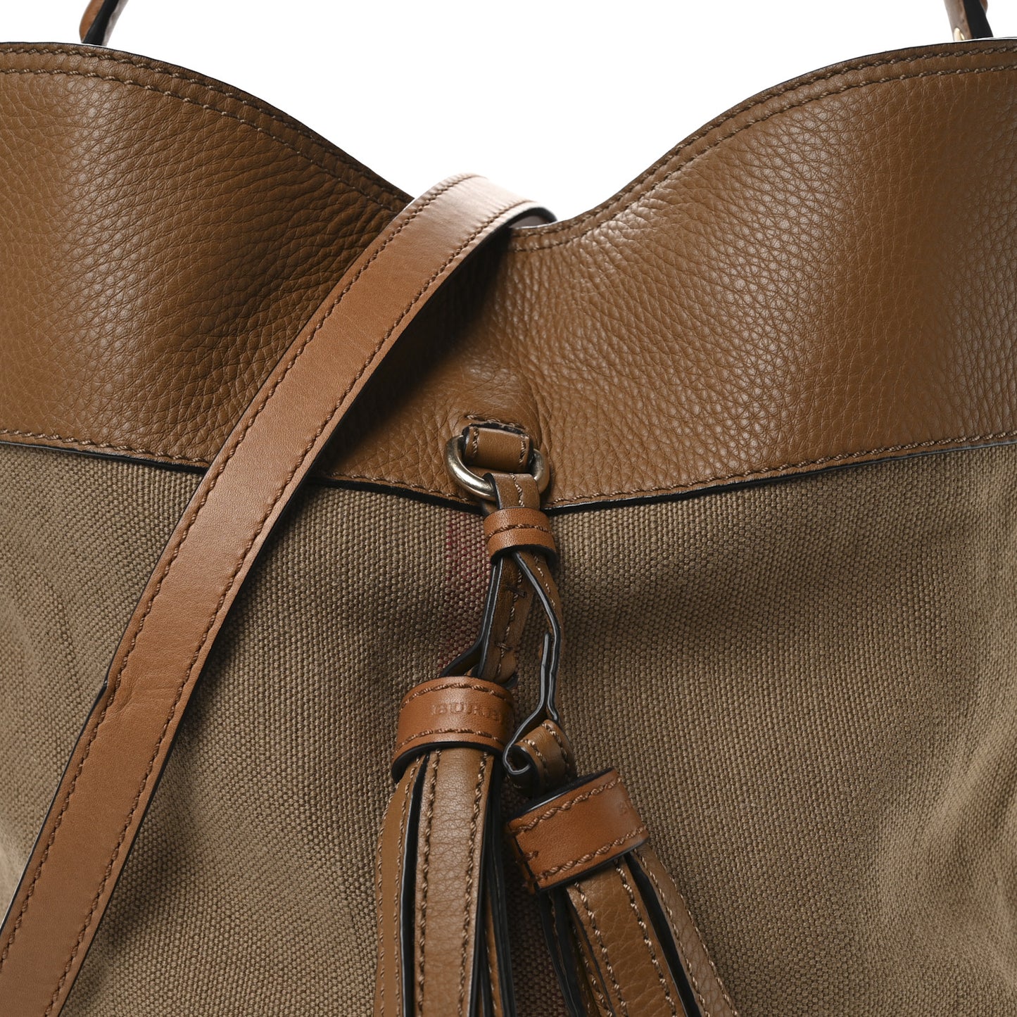Grainy Calfskin Canvas Mega Check Medium Ashby Tassel Hobo Saddle Brown