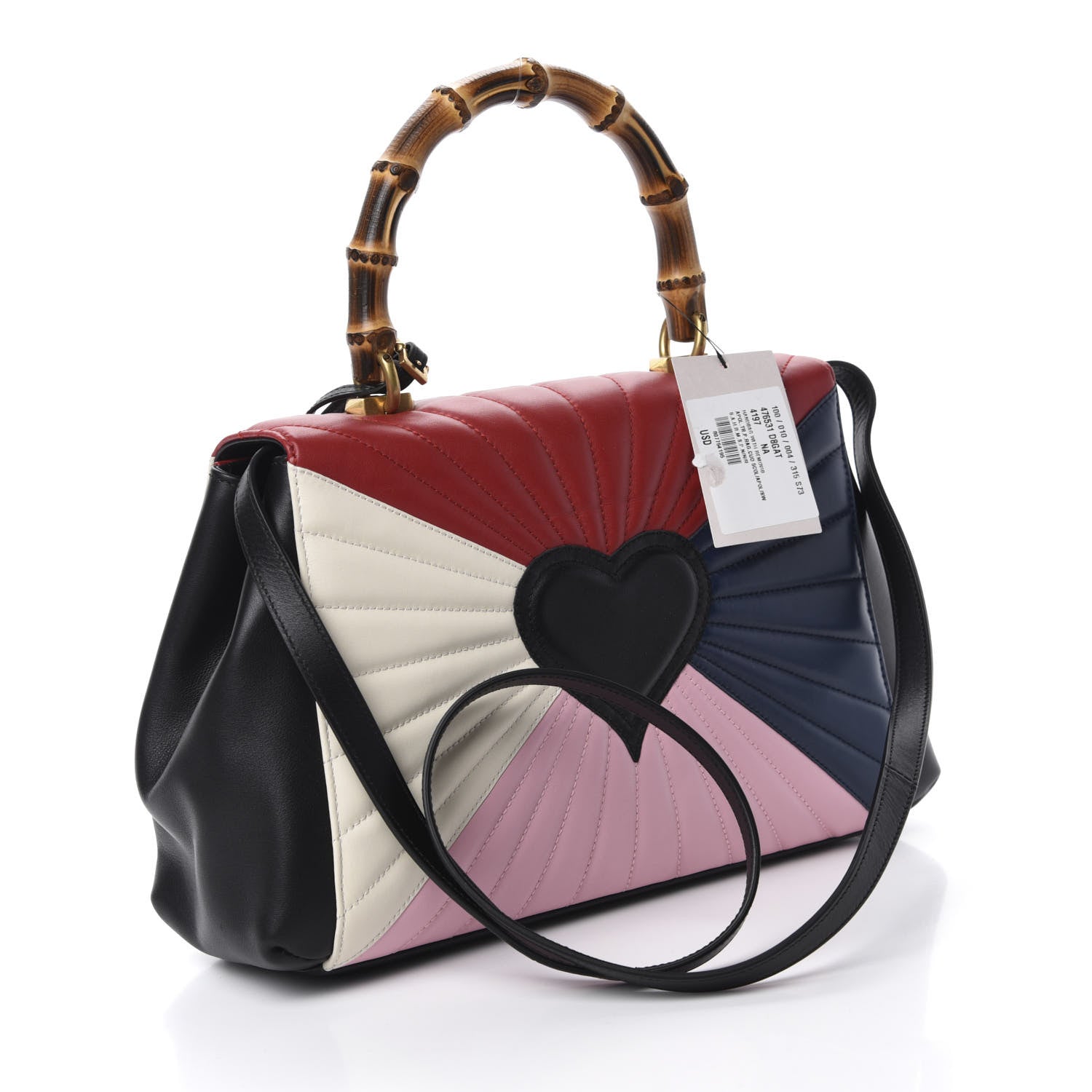 Gucci Calfskin Bamboo Trapuntata Queen Margaret Top Handle Bag Blue Agata Hibiscus Red Mystic White Sugar Pink 3 of 11