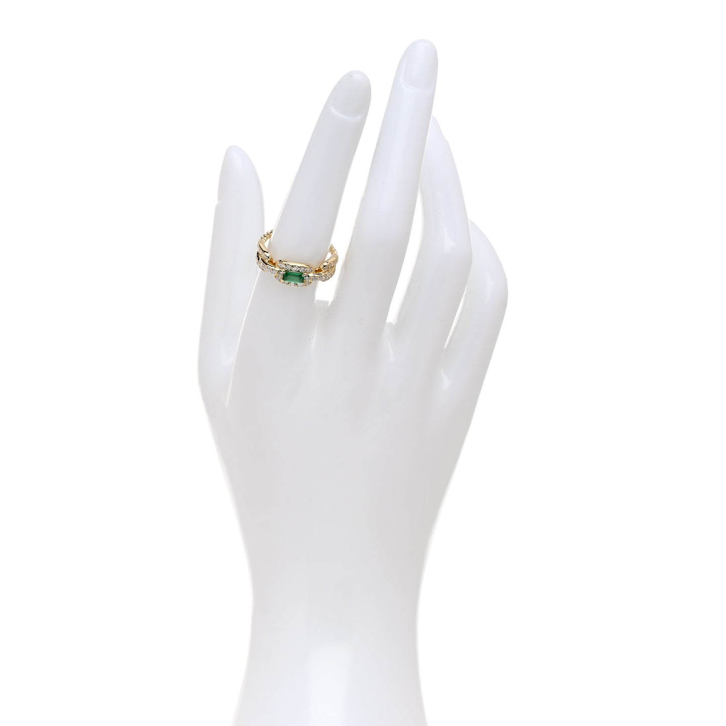 18K Yellow Gold Emerald Diamond 7mm Stax Chain Link Ring 54 7