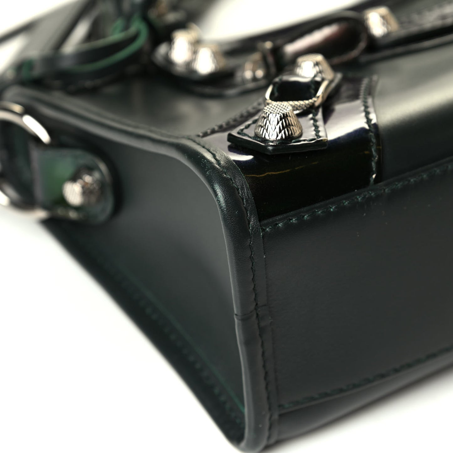 Smooth Calfskin Metallic Patent Giant 12 Silver Hardware Mini City Vert Poker Fonce