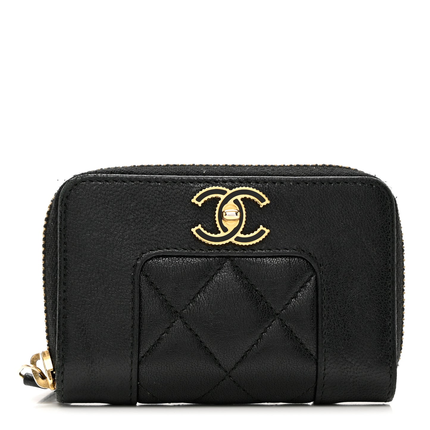 Sheepskin Quilted Mademoiselle Vintage Zip Coin Purse Black