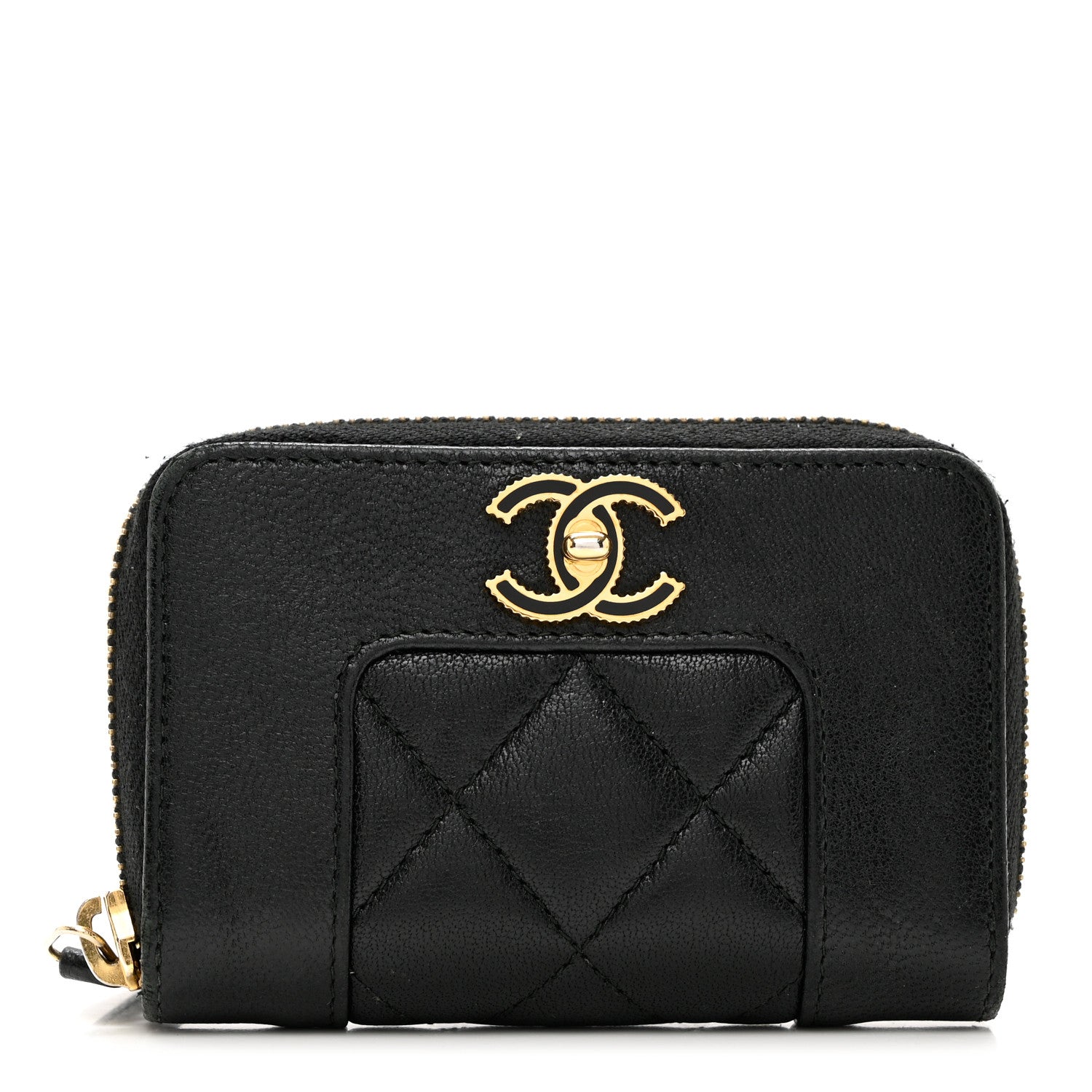 Chanel Sheepskin Quilted Mademoiselle Vintage Zip Coin Purse Black 1 of 7