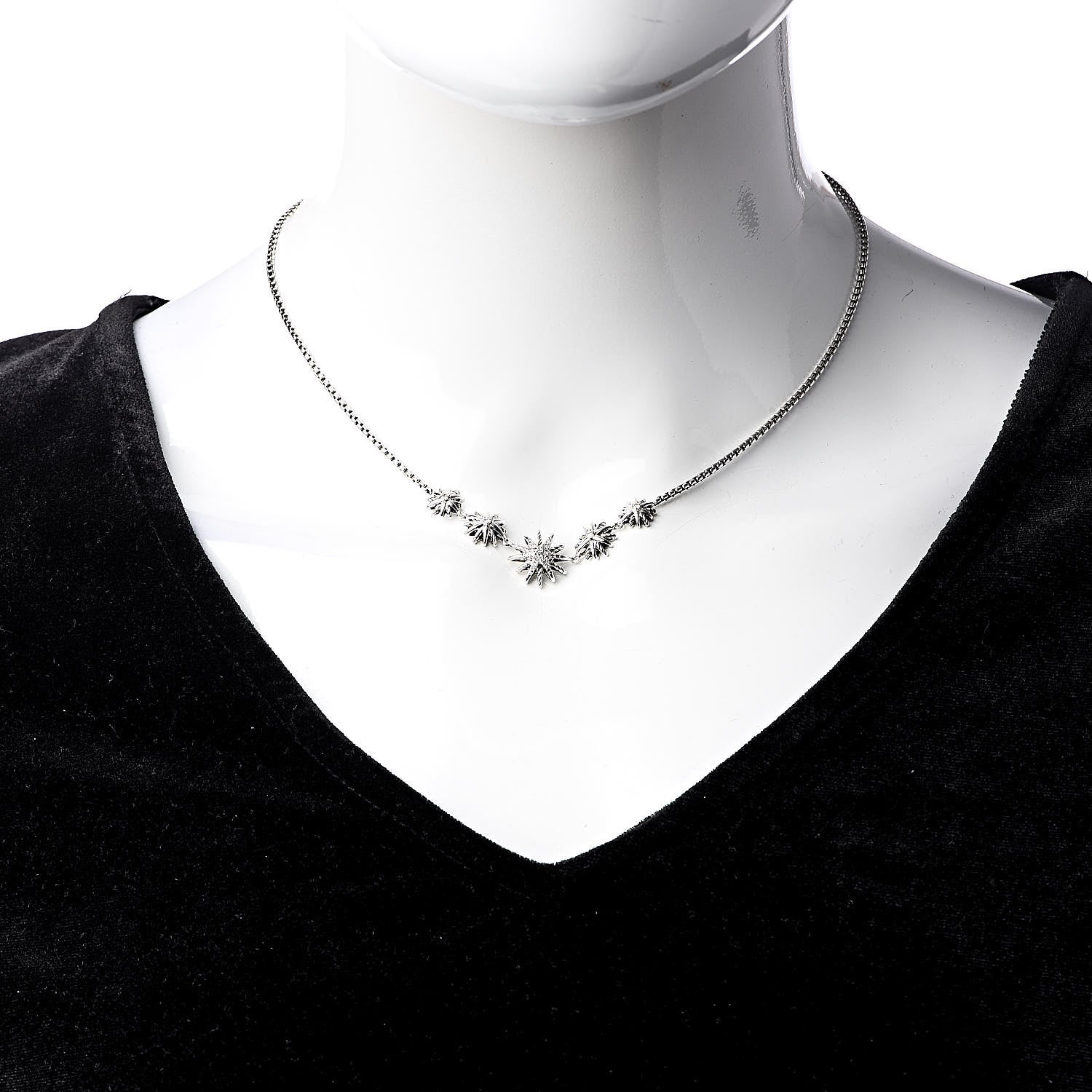 Tiffany DAVID YURMAN Sterling Silver Diamond Starburst 5 Station Necklace 2 of 4