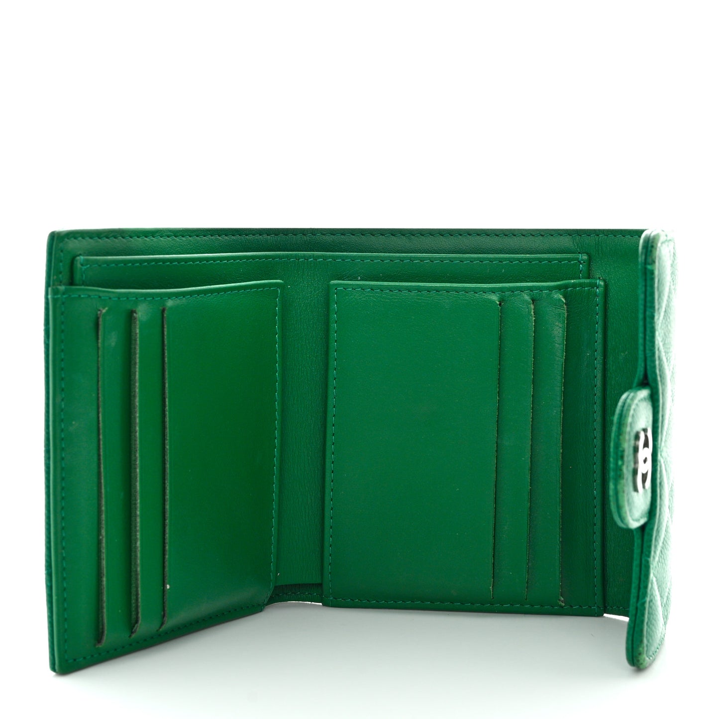 Caviar Quilted Compact Flap Wallet Green