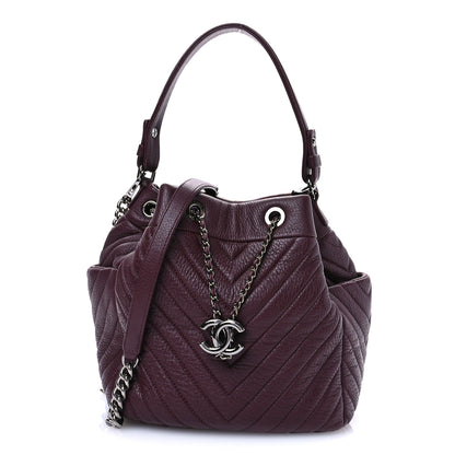 Chanel Deerskin Chevron Medium CC Chain Bucket Drawstring Bag Burgundy 1 of 10