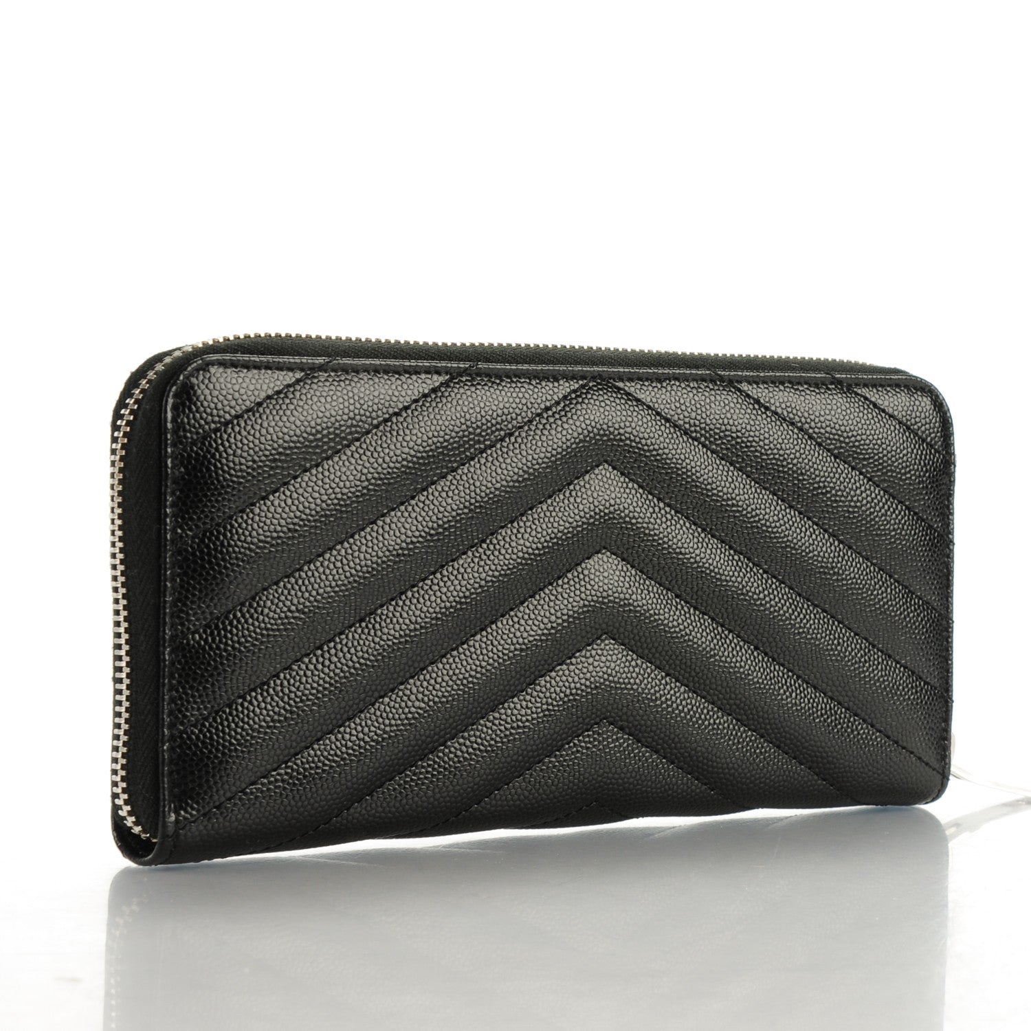 Saint Laurent Grain De Poudre Matelasse Chevron Monogram Zip Around Wallet Black 3 of 7
