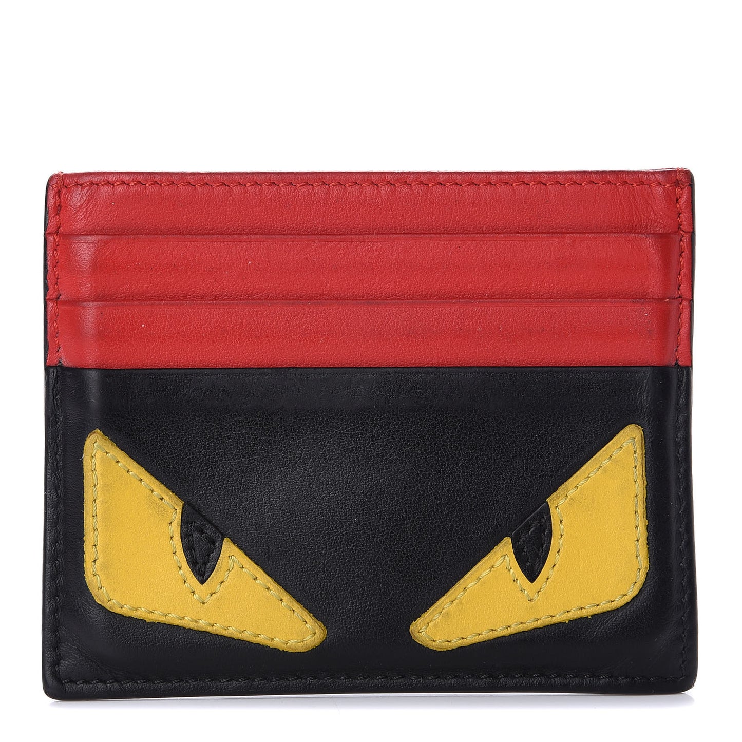Vitello Century Monster Eyes Inlay Card Holder Black Giallo Rosso
