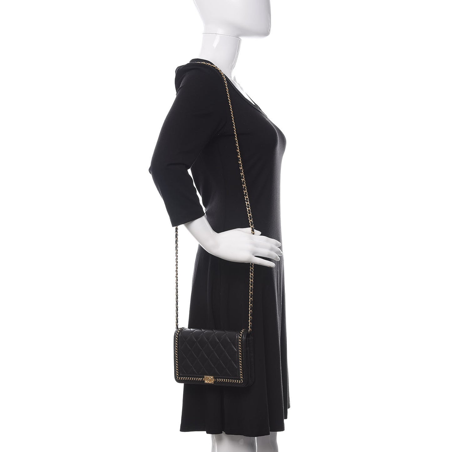 Calfskin Quilted Chain Around Boy Wallet On Chain WOC Black