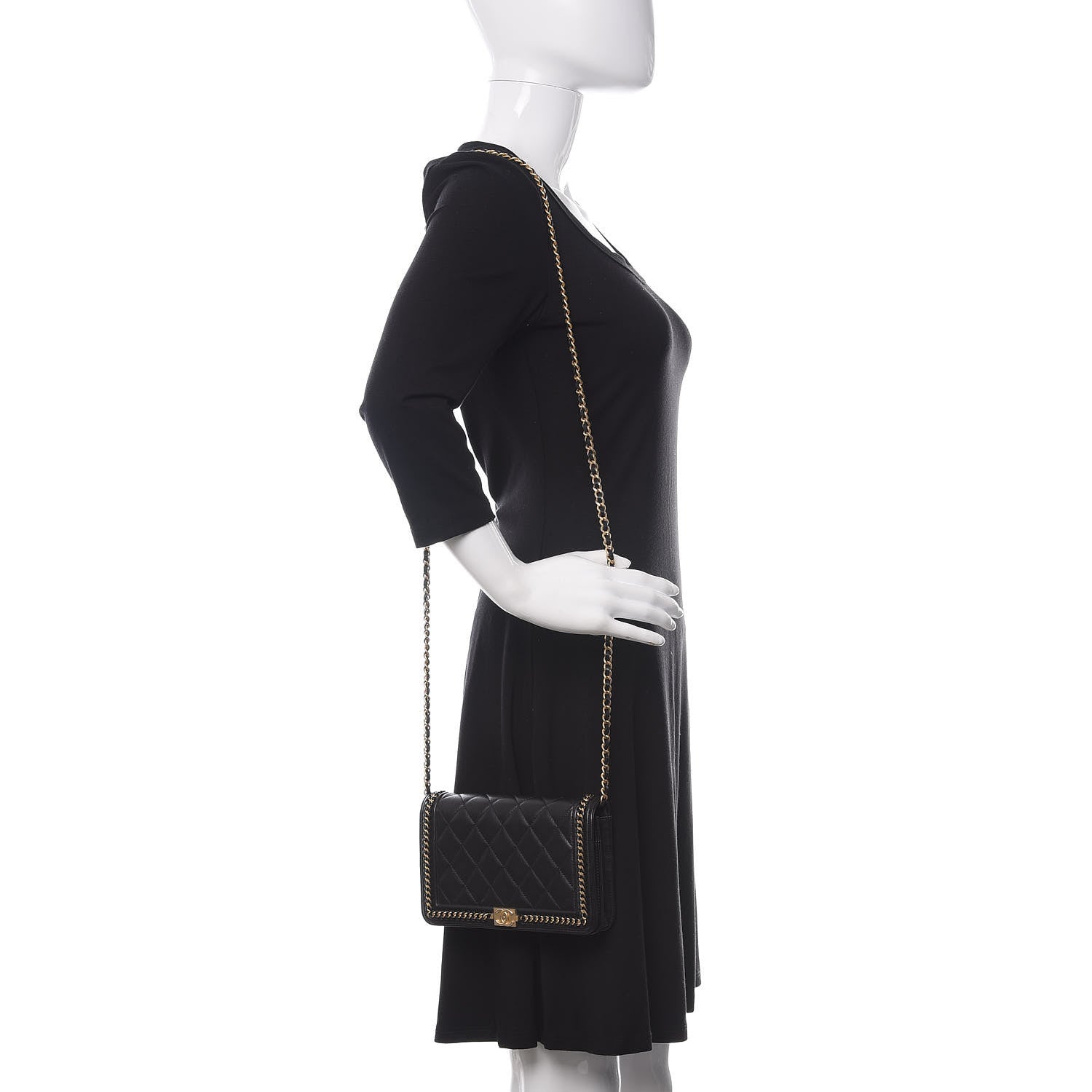 Chanel Calfskin Quilted Chain Around Boy Wallet On Chain WOC Black 2 of 12