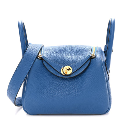 Hermes Taurillon Clemence Mini Lindy 20 Bleu Zellige 1 of 8