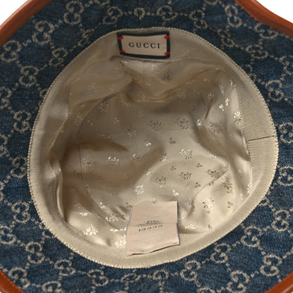 Gucci Washed Jacquard Denim Nappa GG Monogram Oscar Bucket Hat XL Denim Cuir 5 of 7
