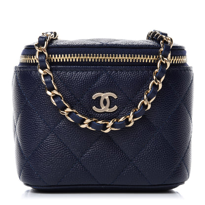 Chanel Caviar Quilted Mini Vanity Case With Chain Navy Blue 1 of 11