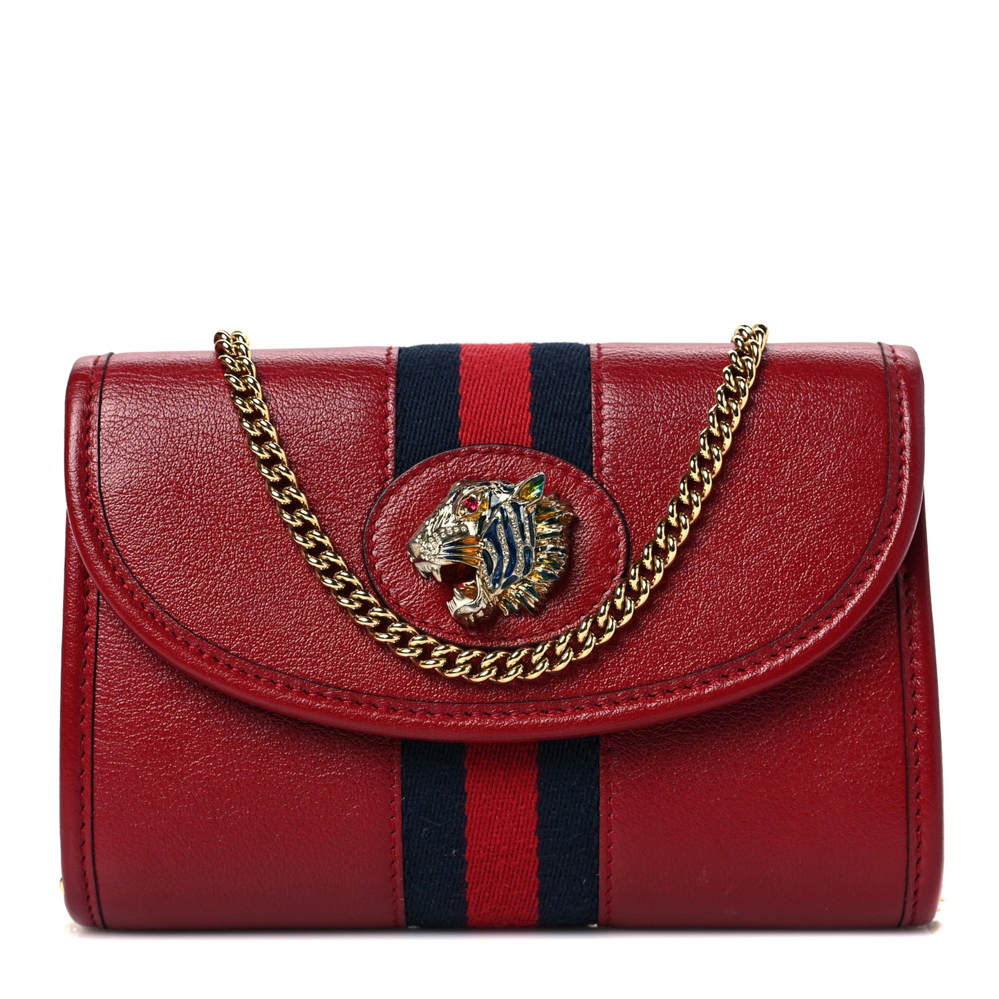 Textured Calfskin Web Mini Rajah Slim Flap Shoulder Bag Romantic Cherry