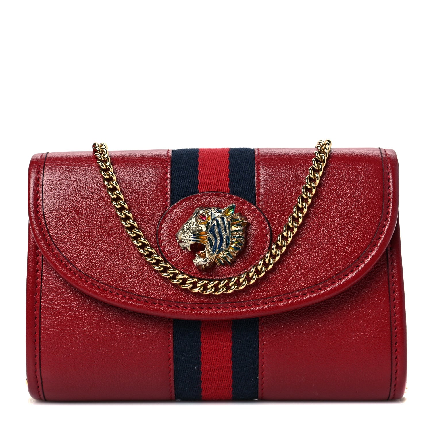 Gucci Textured Calfskin Web Mini Rajah Slim Flap Shoulder Bag Romantic Cherry 1 of 9
