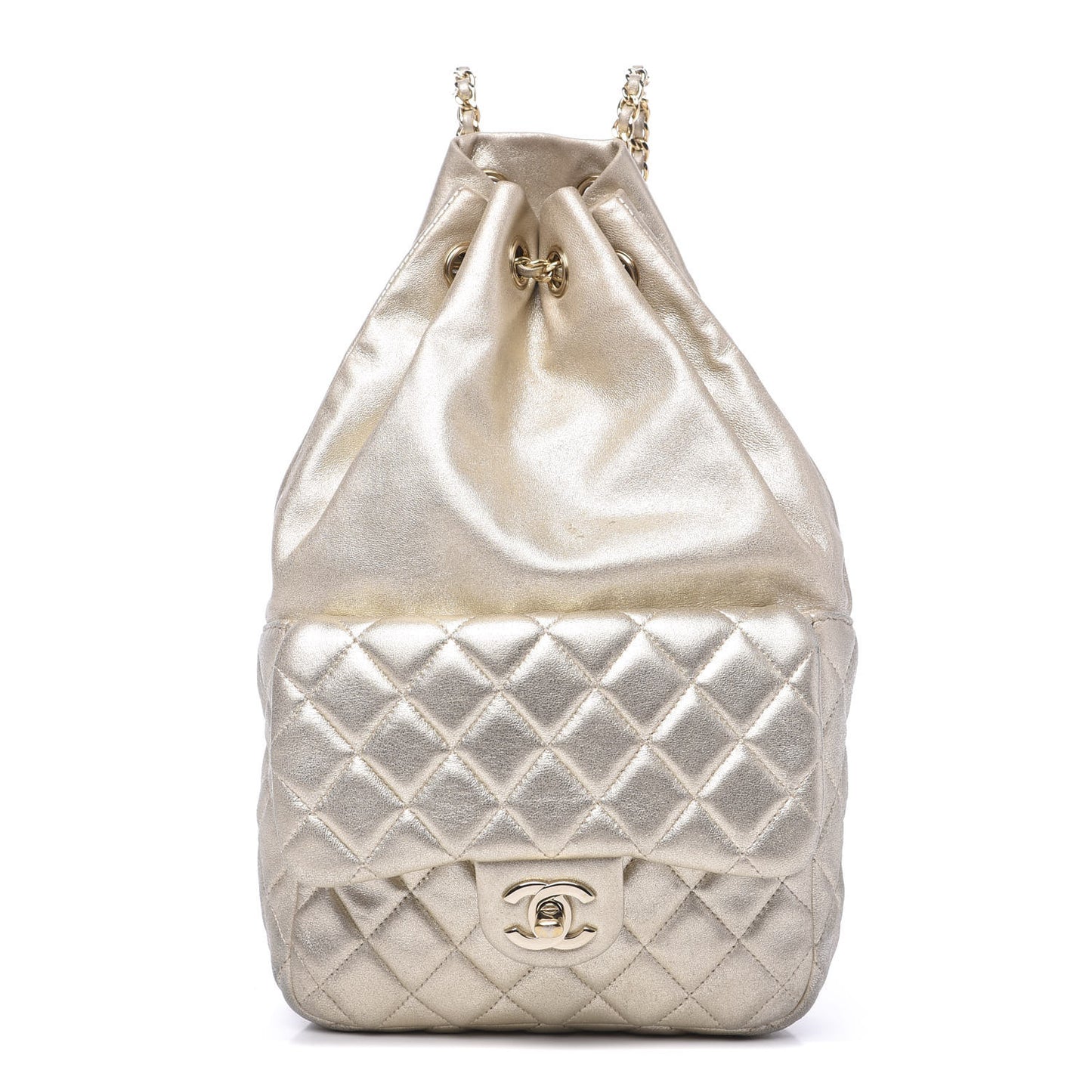 Metallic Lambskin Quilted Small In Seoul Backpack Light Gold