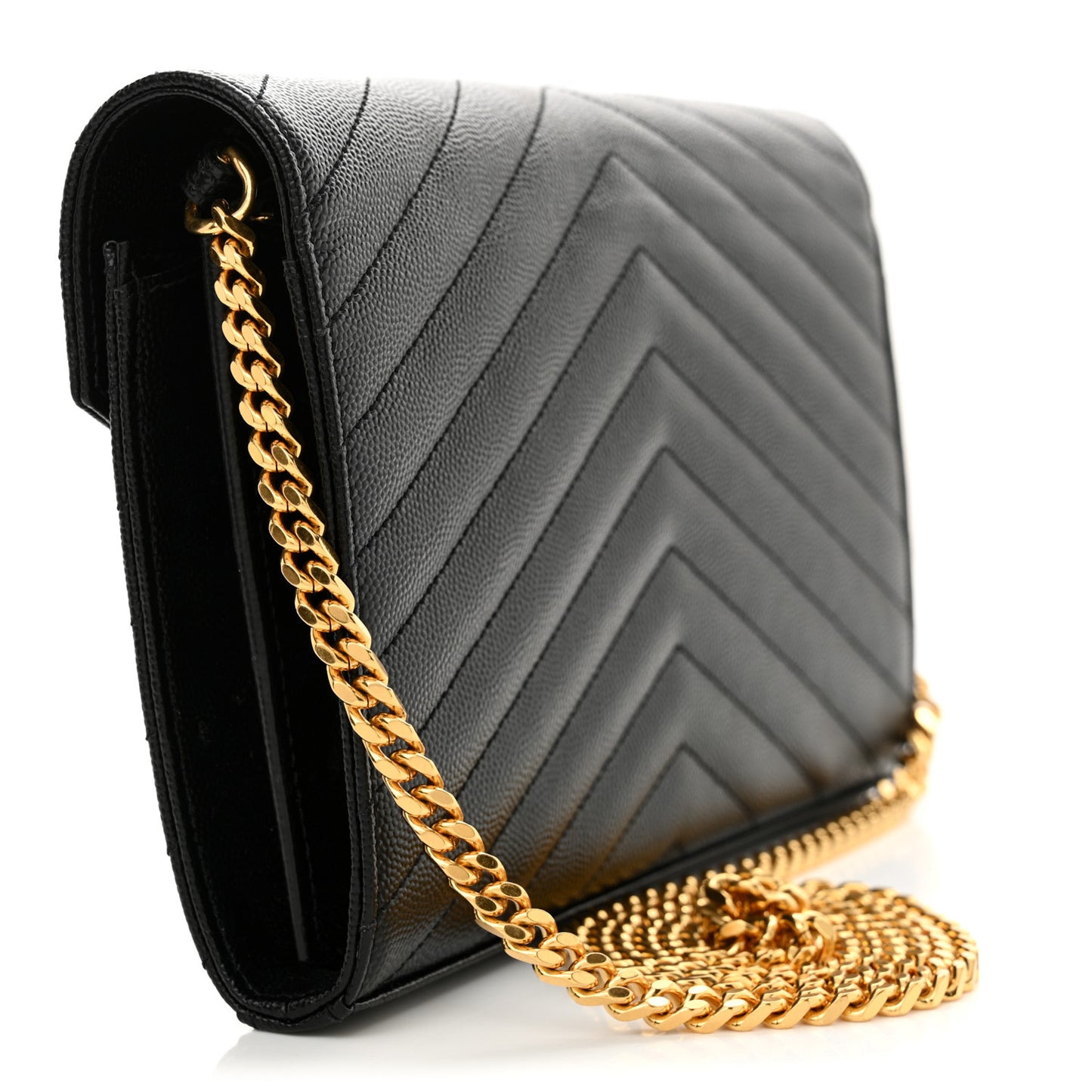 Grain De Poudre Matelasse Chevron Monogram Chain Wallet Black
