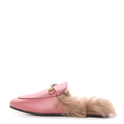 Gucci Calfskin Fur Womens Princetown Slippers 35.5 Lipstick Rose Natural 1 of 10