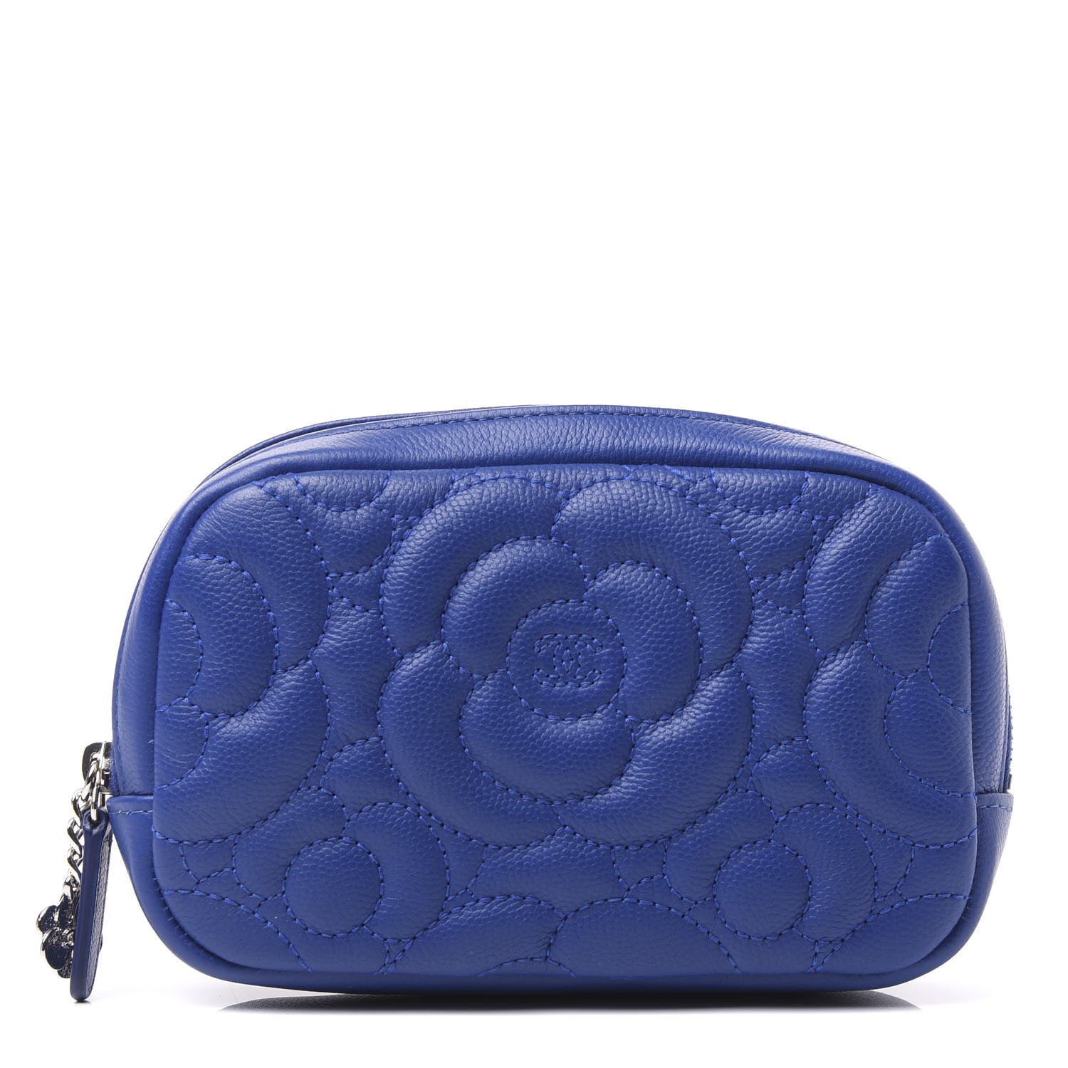 Chanel Caviar Camellia Embossed Small Cosmetic Case Blue 1 of 10