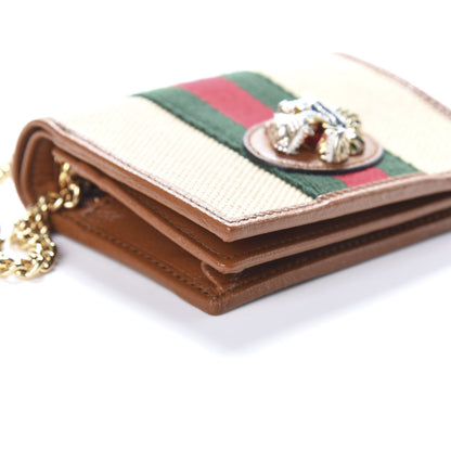 Gucci Canvas Calfskin Web Rajah Chain Card Case Wallet Sand Light Cuir 5 of 8