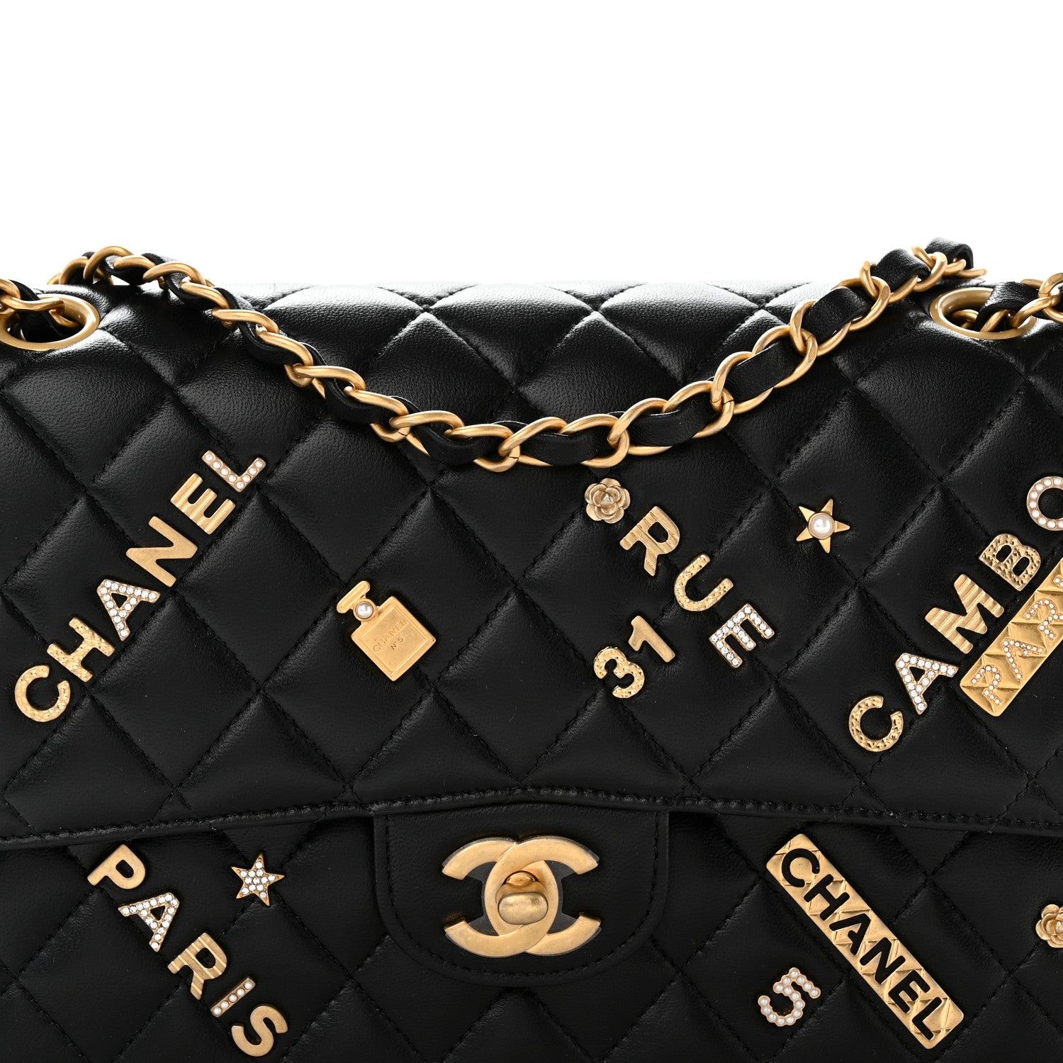 Chanel Lambskin Quilted Medium Rue Cambon Charms Double Flap Black 8 of 14