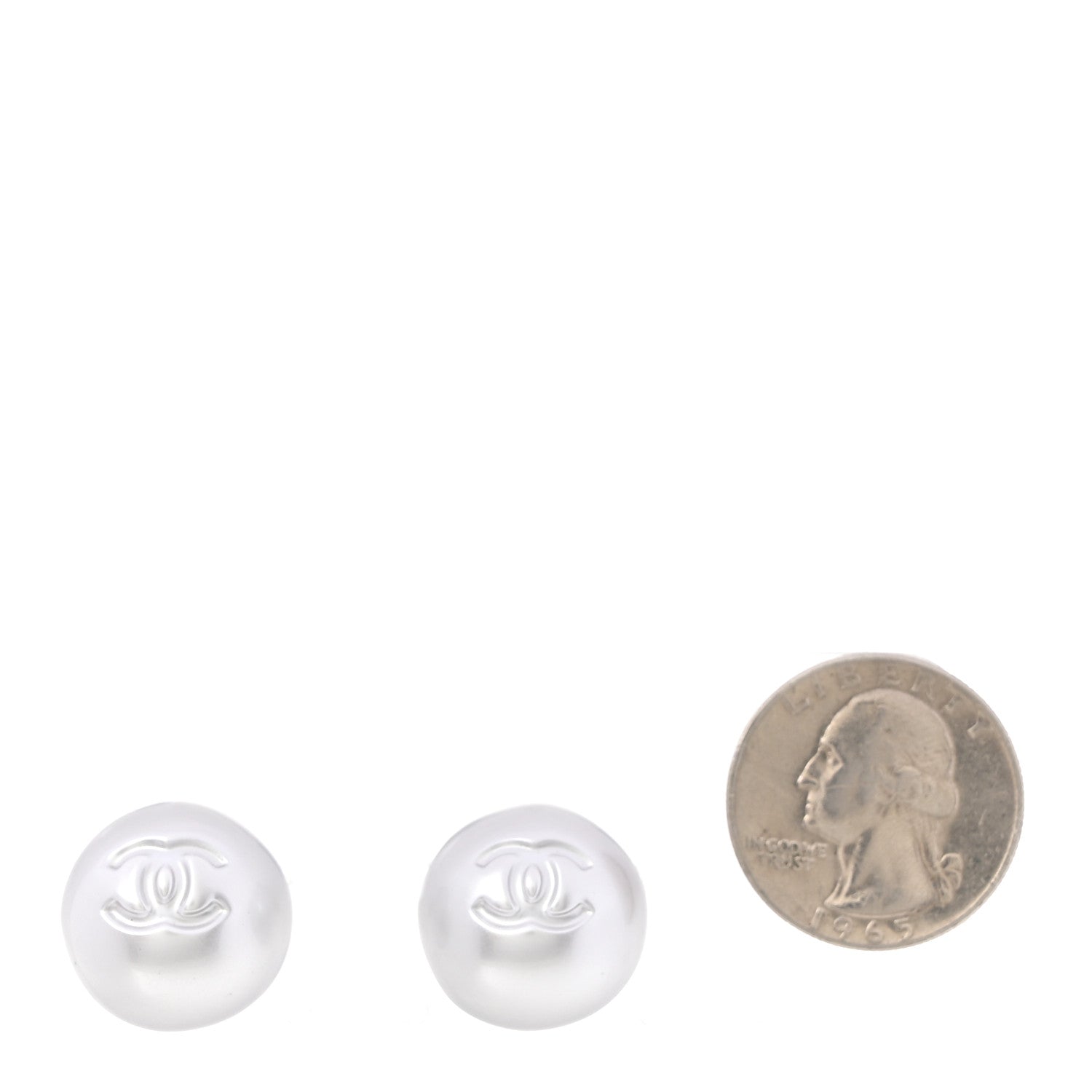 Chanel Resin Metal CC Stud Earrings Silver Pearly White 2 of 5
