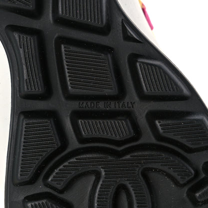 Chanel Fabric Suede Kidskin CC Sneakers 38.5 Light Turquoise Fuchsia Yellow 6 of 8